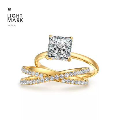 LightMark new 18K gold princess square diamond ring for women, detachable ring for girlfriend