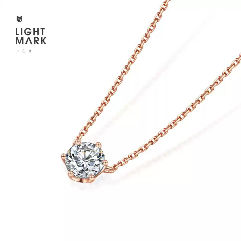 LightMark small white light 18K gold six-claw diamond necklace clavicle chain fashionable and simple necklace for girlfriend gift