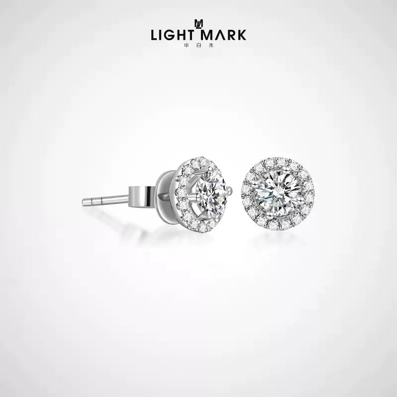 LIGHT MARK/Small white light 18K gold diamond earrings surrounded by large earrings goddess gift