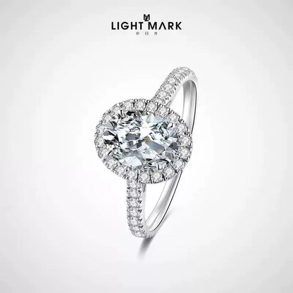 LightMark 18K gold oval diamond ring with small white light, light luxury wedding one carat ring for girlfriend