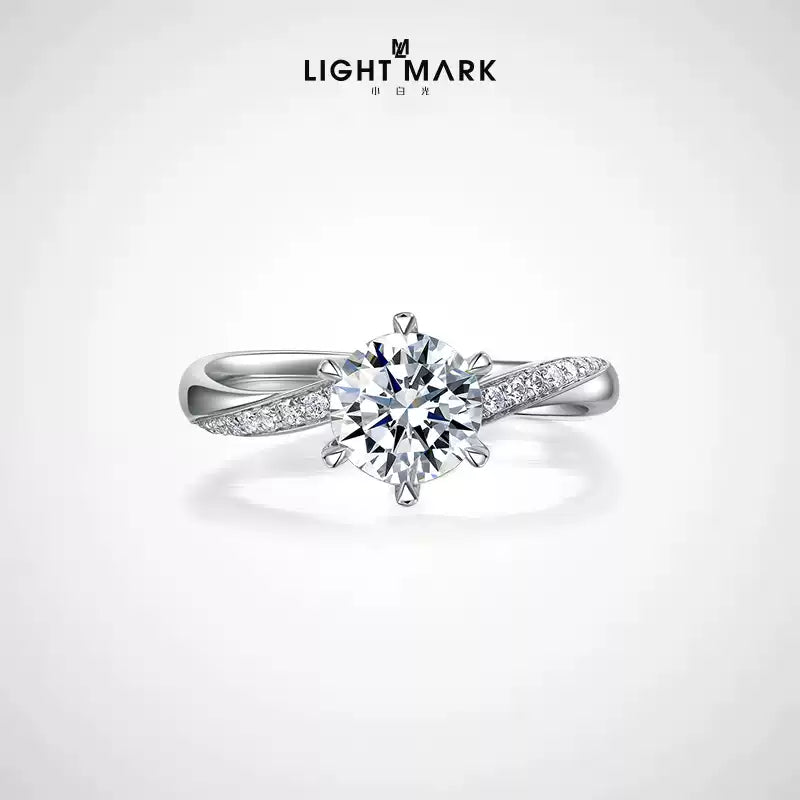 LIGHT MARK/Little White Light Goddess of Fortune 18k Gold Diamond Ring Six-claw Twist-arm Diamond Ring Proposal Female Ring