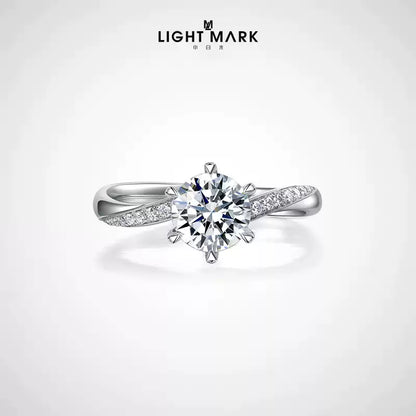 LIGHT MARK/Little White Light Goddess of Fortune 18k Gold Diamond Ring Six-claw Twist-arm Diamond Ring Proposal Female Ring