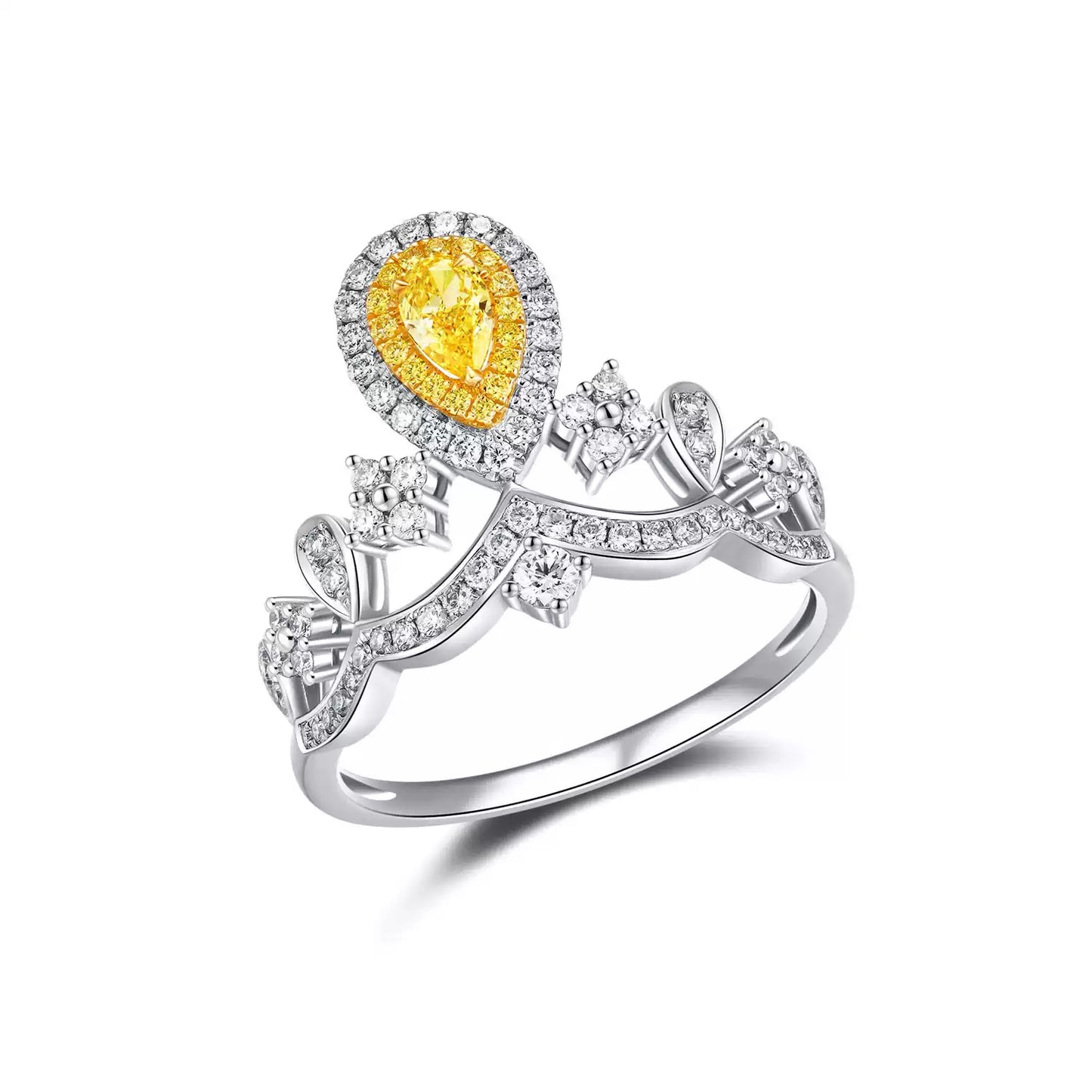 LIGHT MARK/Little White Light Crowns Love 18K Yellow Diamond Ring Drop Shaped Inlay Luxury Inlay Gift for Women