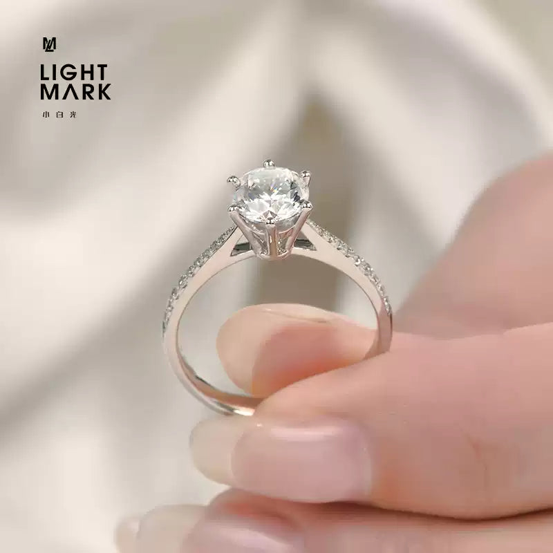 LIGHT MARK/Little White Light Tracy 18K Gold Diamond Ring Classic Six-claw Arm Diamond Ring Female Wedding Ring