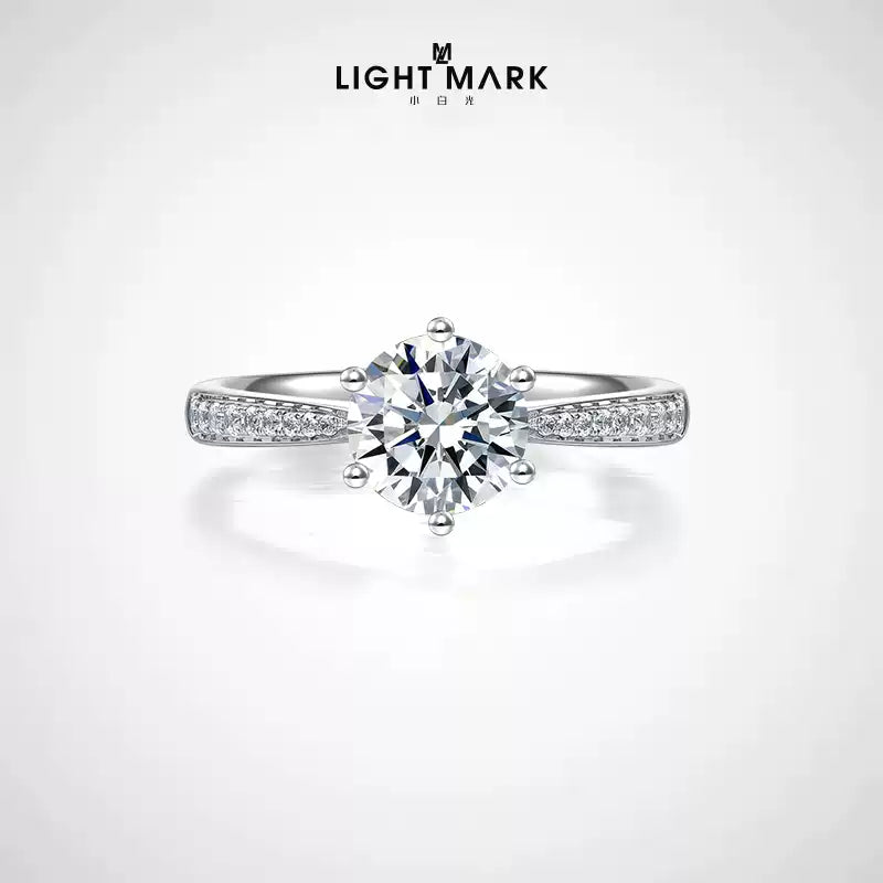 LIGHT MARK/Little White Light Tracy 18K Gold Diamond Ring Classic Six-claw Arm Diamond Ring Female Wedding Ring