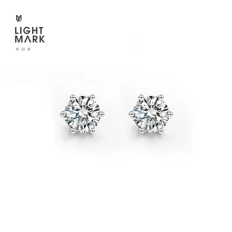 LIGHTMARK/Little White Light TheDay 18K Classic Six-claw Cultured Diamond Earrings Four-claw Earrings Female Gift