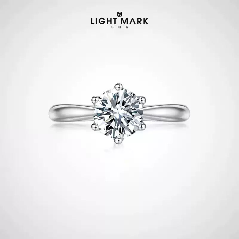 LightMark small white light classic six claw 18K white gold marriage proposal carat wedding diamond ring engagement female ring for girlfriend