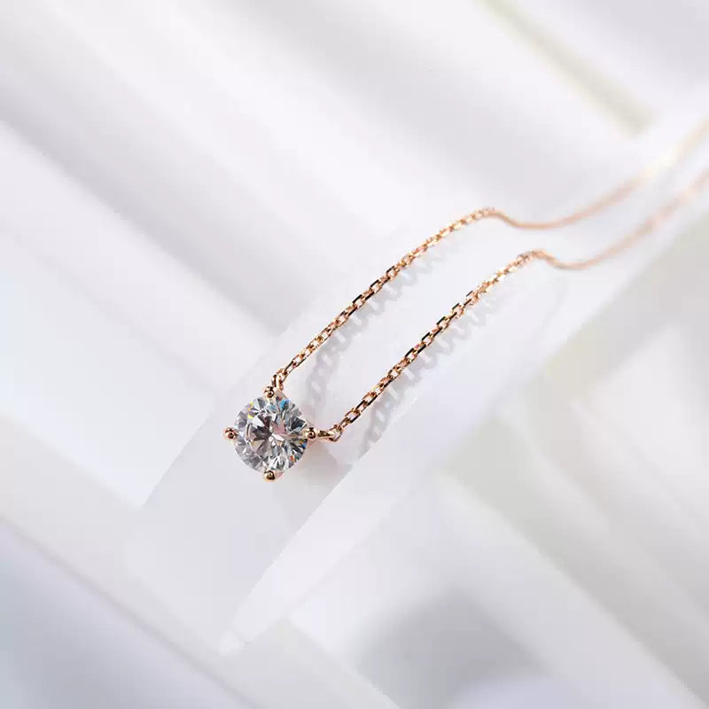 LIGHT MARK/Little White Light 18K Gold Four-claw Diamond Necklace Clavicle Chain Fashion Simple Set Chain for Girlfriend