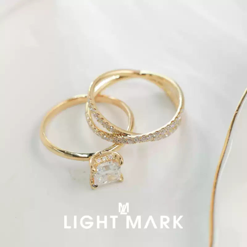 LightMark new 18K gold princess square diamond ring for women, detachable ring for girlfriend