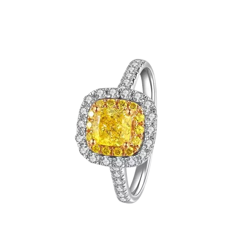 LightMark small white light 18K gold luxury yellow diamond ring female small sugar cube 50 points 70 points diamond wedding ring