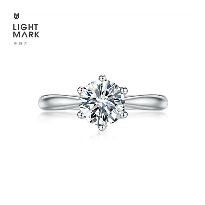 LightMark small white light twisting arm snowflake six claw 18K gold 50 points diamond ring