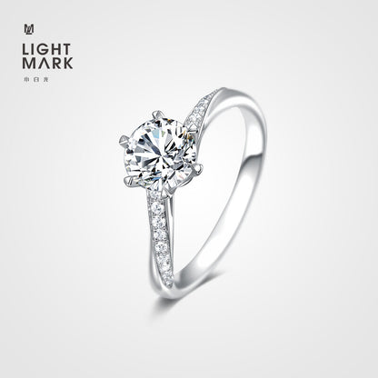 LIGHT MARK/Little White Light Goddess of Fortune 18k Gold Diamond Ring Six-claw Twist-arm Diamond Ring Proposal Female Ring