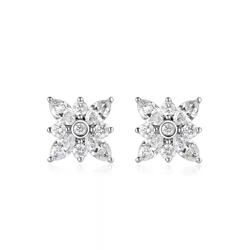 LIGHT MARK/Little White Light 18K Gold Flower Diamond Earrings All-match Earrings for Women Gifts