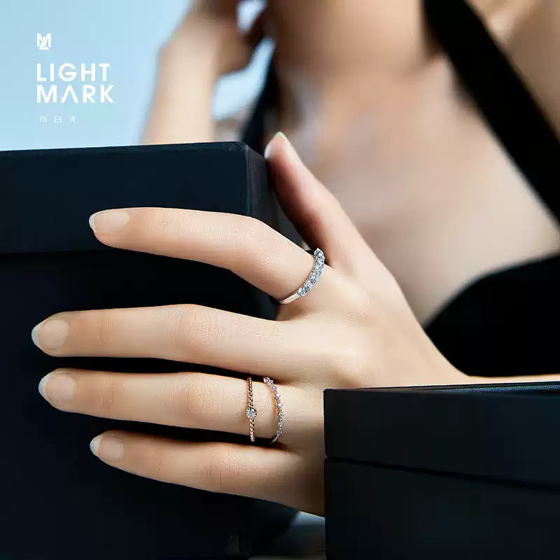 LightMark small white light 18K gold diamond ring stacking ring tail ring guard ring inlaid custom diamond ring female