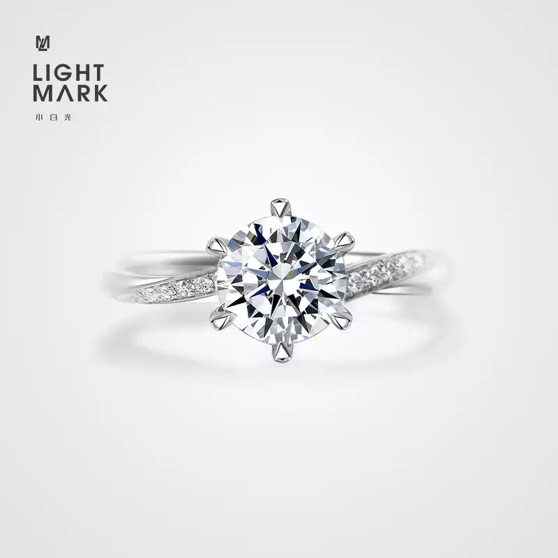 LIGHT MARK/Little White Light Goddess of Fortune 18k Gold Diamond Ring Six-claw Twist-arm Diamond Ring Proposal Female Ring